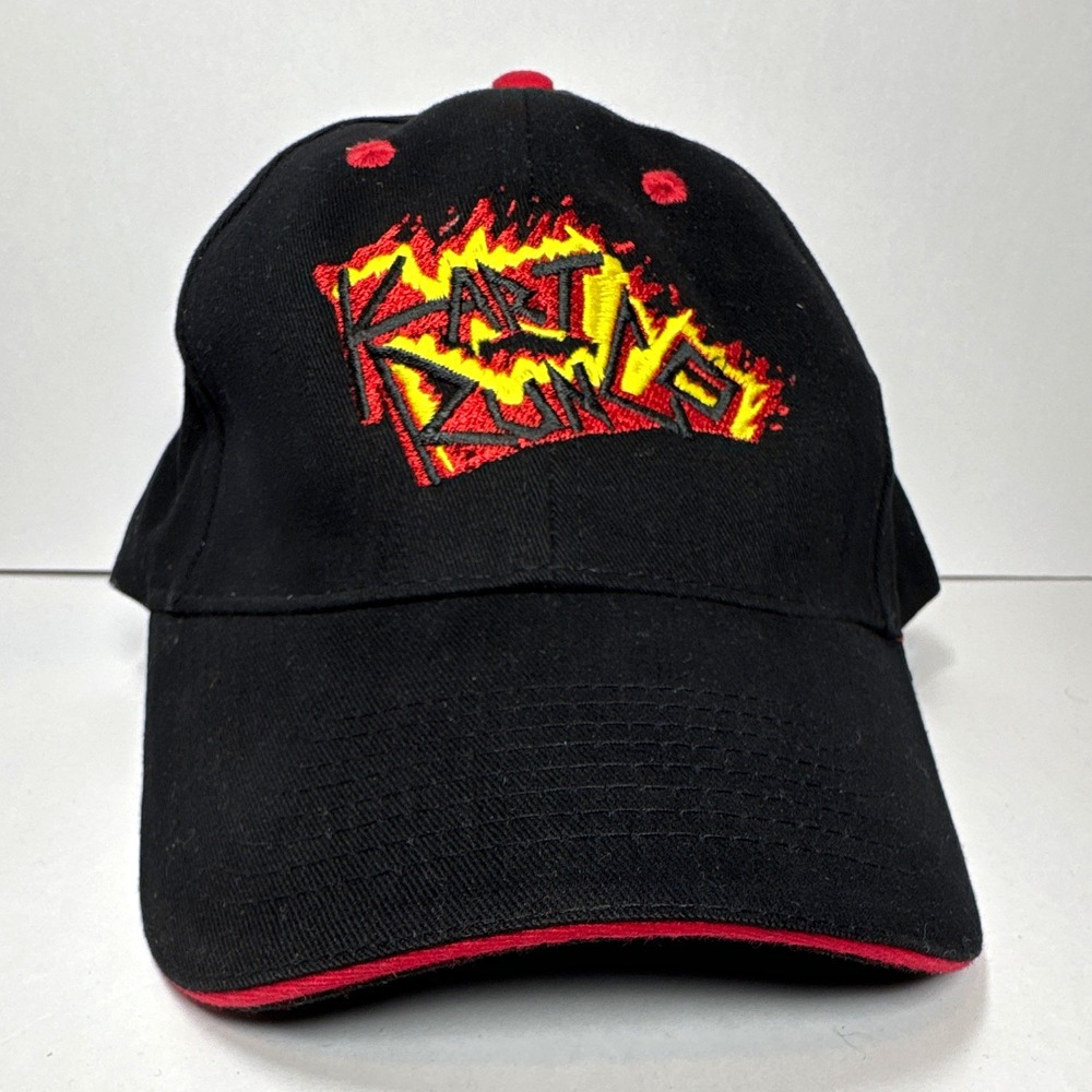 Vintage OTTO Kart Racing Hat Black Red Flame Embroidered Adjustable Cap 90s